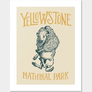 Yellowstone National Park Falling Bison Posters and Art